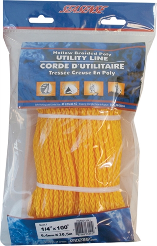 SS HOLLOW BRAID ROPE 1/4"x100' YEL                         