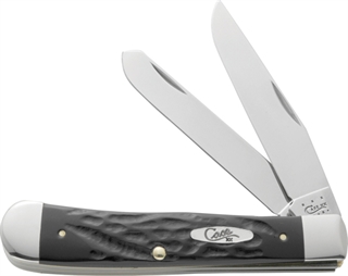 Case Rough Trapper Folding Pocket Knife Plain Clip and Spey Mirror-Polished Tru-Sharp SS Blades Rough Black Scales
