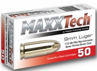 TulAmmo Maxxtech 9mm 115gr FMJ Brass Ammo 50 Rounds