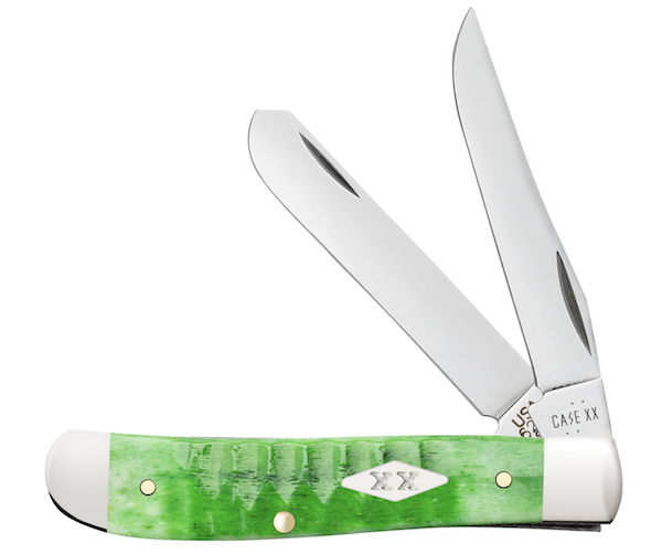 Case Trapper 2-Blade 3 1/2" Bright Green Bone Pocket Knife