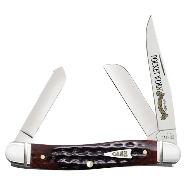 Case Stockman Pocket Worn Folding Knife (3 Blades, 3-3/8" Mahogany Bone)
