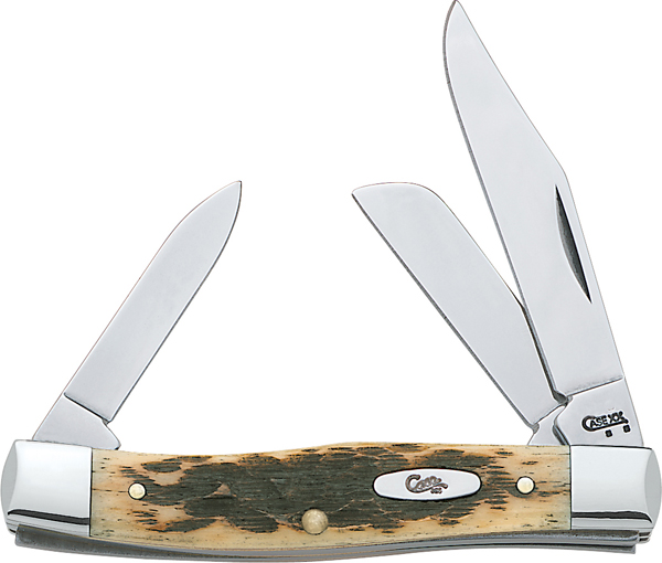 Case Cutlery Medium Stockman Folding Knife 2.57"/1.88"/1.76" Chrome Vanadium Blade Amber Bone Handle