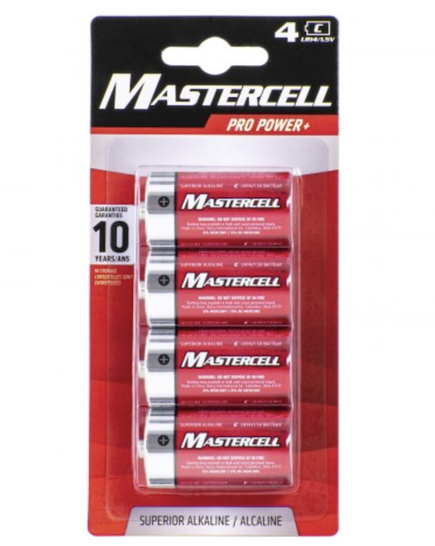 MASTERCELL ALKALINE C 4PK BATTERIES                        