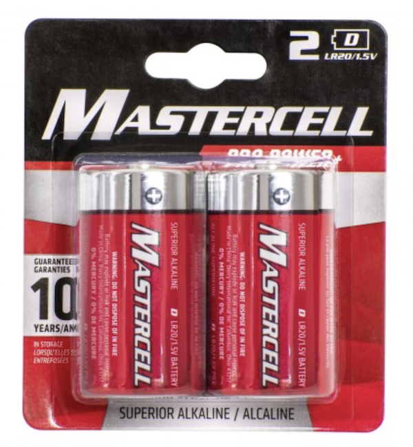 MASTERCELL ALKALINE D 2PK BATTERIES                        
