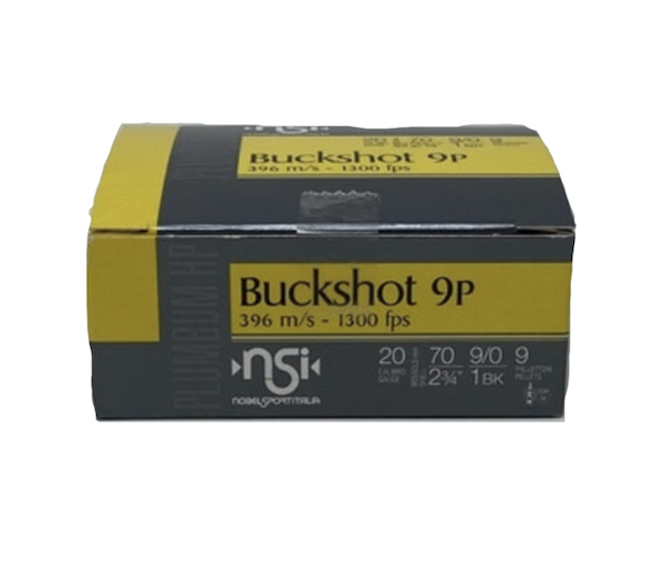 Noble Sport Plumbum Buckshot Shotshells 20 ga 2-3/4 9 pellet 1300 fps #1 10/ct - EUROSPORTS LLC - 20