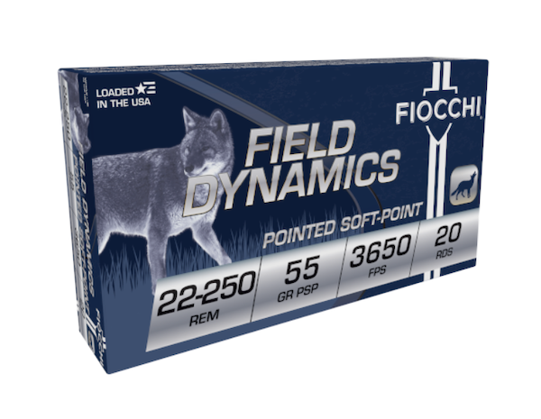 Fiocchi 22250B Field Dynamics .22-250 Remington 55 Grain PSP Pointed Soft Point Centerfire Rifle Ammunition (20 Rounds)