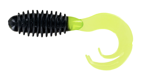 BB 2" RING TRIPLE TIP GRUB BLACK/CHART TAIL 10 PK          