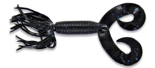 4" DOUBLE TAIL HULA GRUB BLACK W/ LARGE BLUE FLAKE 10PK    