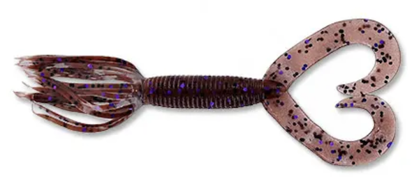 4" DOUBLE TAIL HULA GRUB CINNAMON W/ BLK & PURPLE FLAKE