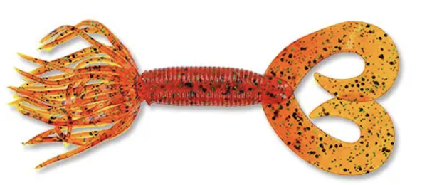 4" DOUBLE TAIL HULA GRUB PUMPKIN W/ BLACK & GRN FLAKE 10PK 