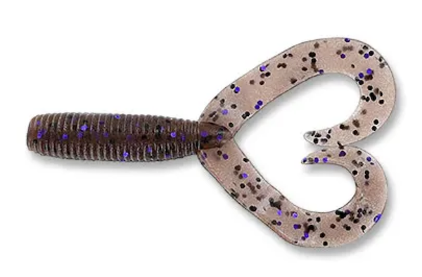 4" DOUBLE TAIL GRUB CINNAMON W/ BLACK & PURPLE FLAKE 20PK  