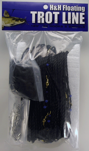 H&H Floating Trotline Black 120ft w/25 Hooks & Swi