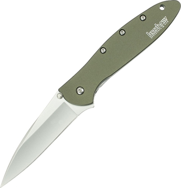 Kershaw 1660OL Leek 3" Folding Knife 14C28N Blade Olive Aluminum Handle