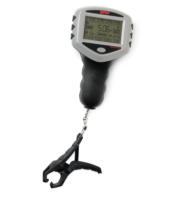 Rapala 50lb Touch Screen Scale 1.5" Large Digital Weigh Clamp Stainless Steel Hook 3 Weight Display Options - Rapala