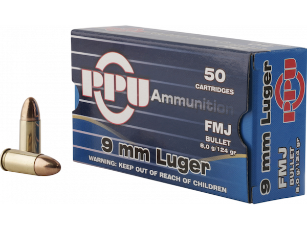 PPU PPH9F2 9mm Luger 124gr FMJ Ammo 50 Rounds