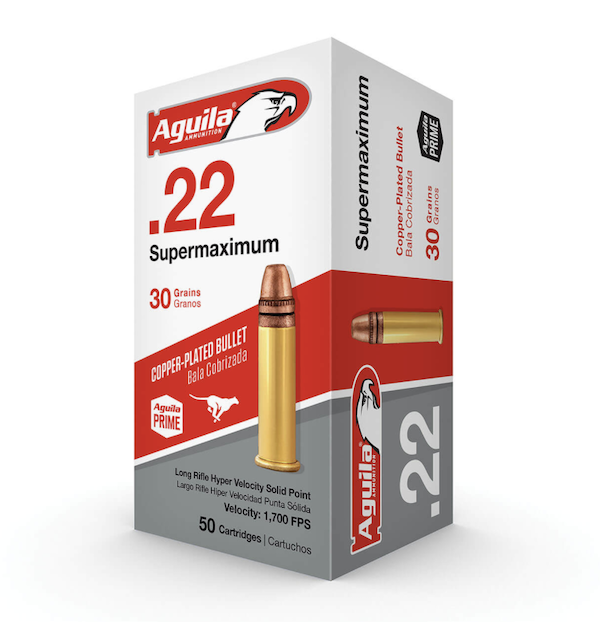 Aguila 1B220298 Supermaximum Rimfire 22 LR 30 gr Copper-Plated Solid Point 50 Per Box/ 20 Cs - High Velocity & Accuracy