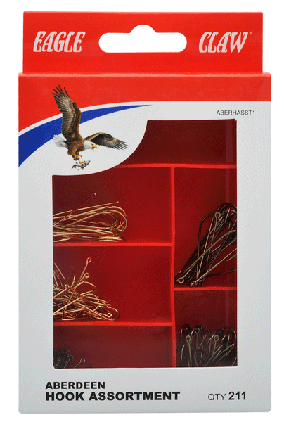 Eagle Claw ABERHASST1 Aberdeen Hook Assortment, 211 Pack, Assorted Finishes
