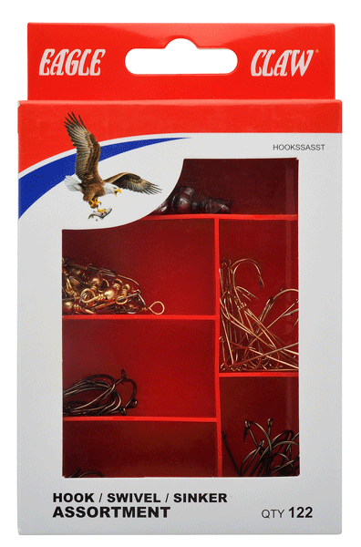 Eagle Claw Fishing Tackle Hook Sinker Swivel Asst 122piece