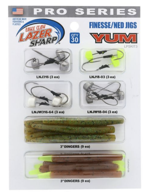 Eagle Claw Lpskit3 Finesse Ned Jig Kit 30 Piece Weedless 3 in Hooks